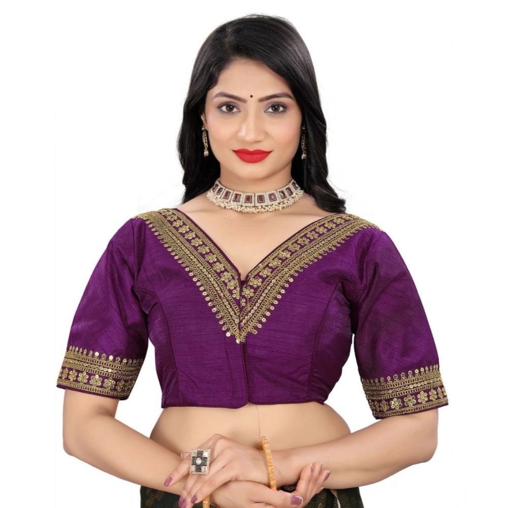 Generic Women's Banglory Embroidery Readymade Blouse (Magenta, Size: Free Size) Main image