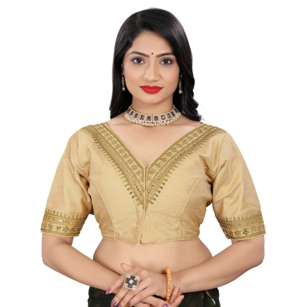Generic Women's Banglory Embroidery Readymade Blouse (Beige, Size: Free Size) Main image