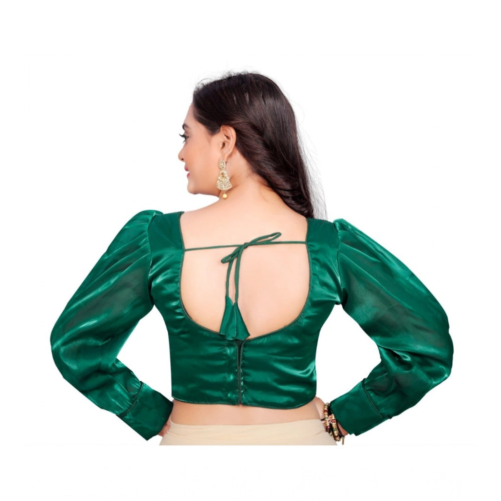Generic Women's Organza Plain Readymade Blouse (Green, Size: Free Size) Secondary image