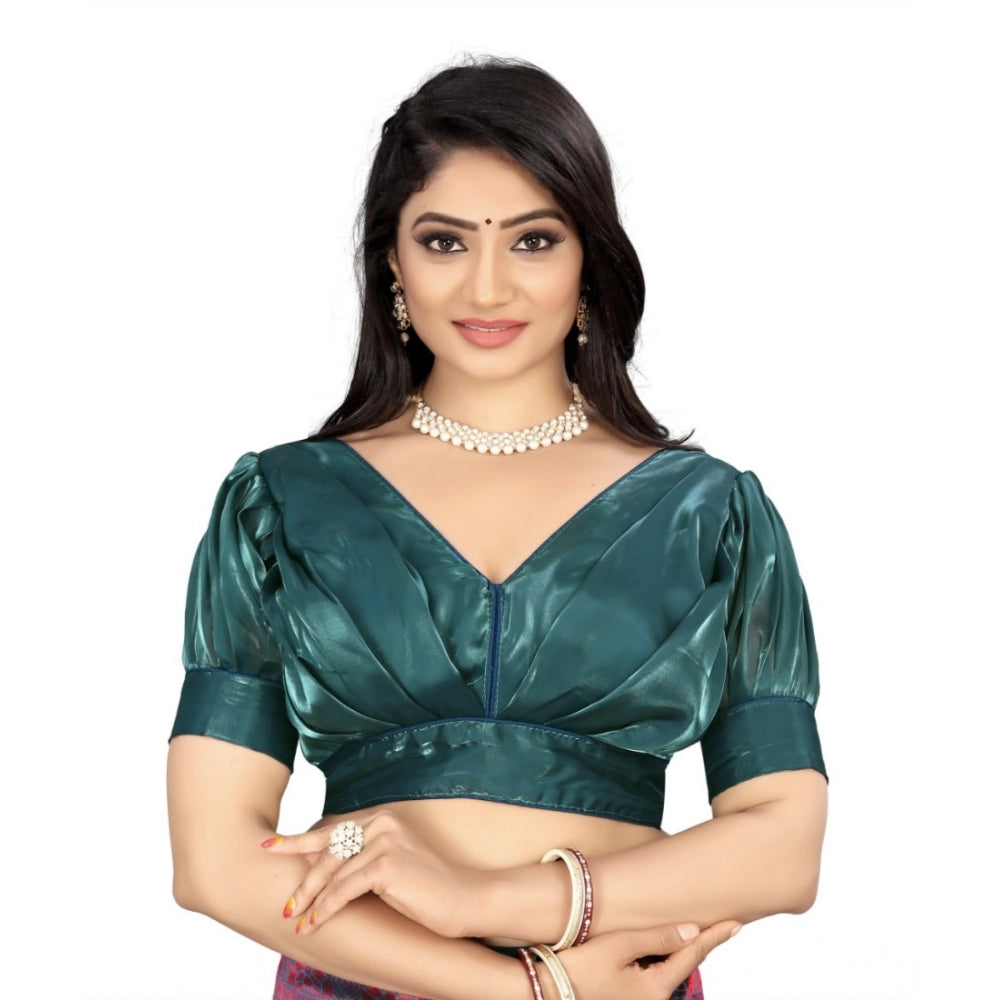 Generic Women's Organza Plain Readymade Blouse (Marine Teal, Size: Free Size) Main image