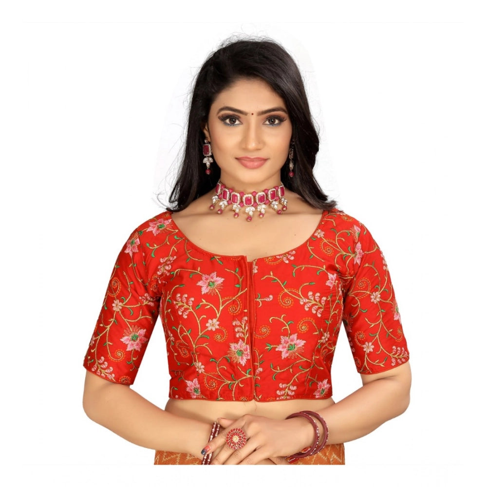 Generic Women's Satin Floral Readymade Blouse (Red, Size: Free Size) Main image