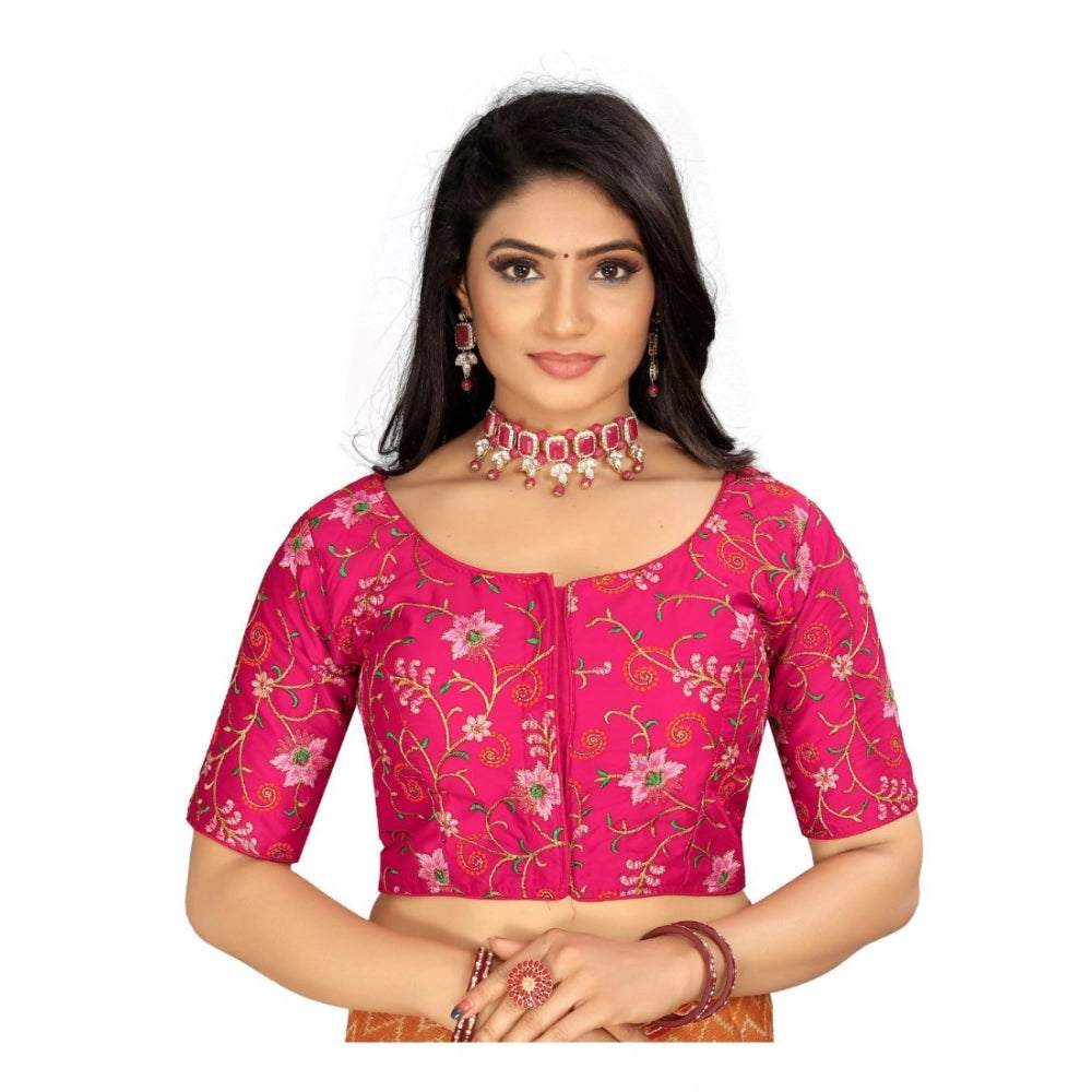 Generic Women's Satin Floral Readymade Blouse (Pink, Size: Free Size) Main image