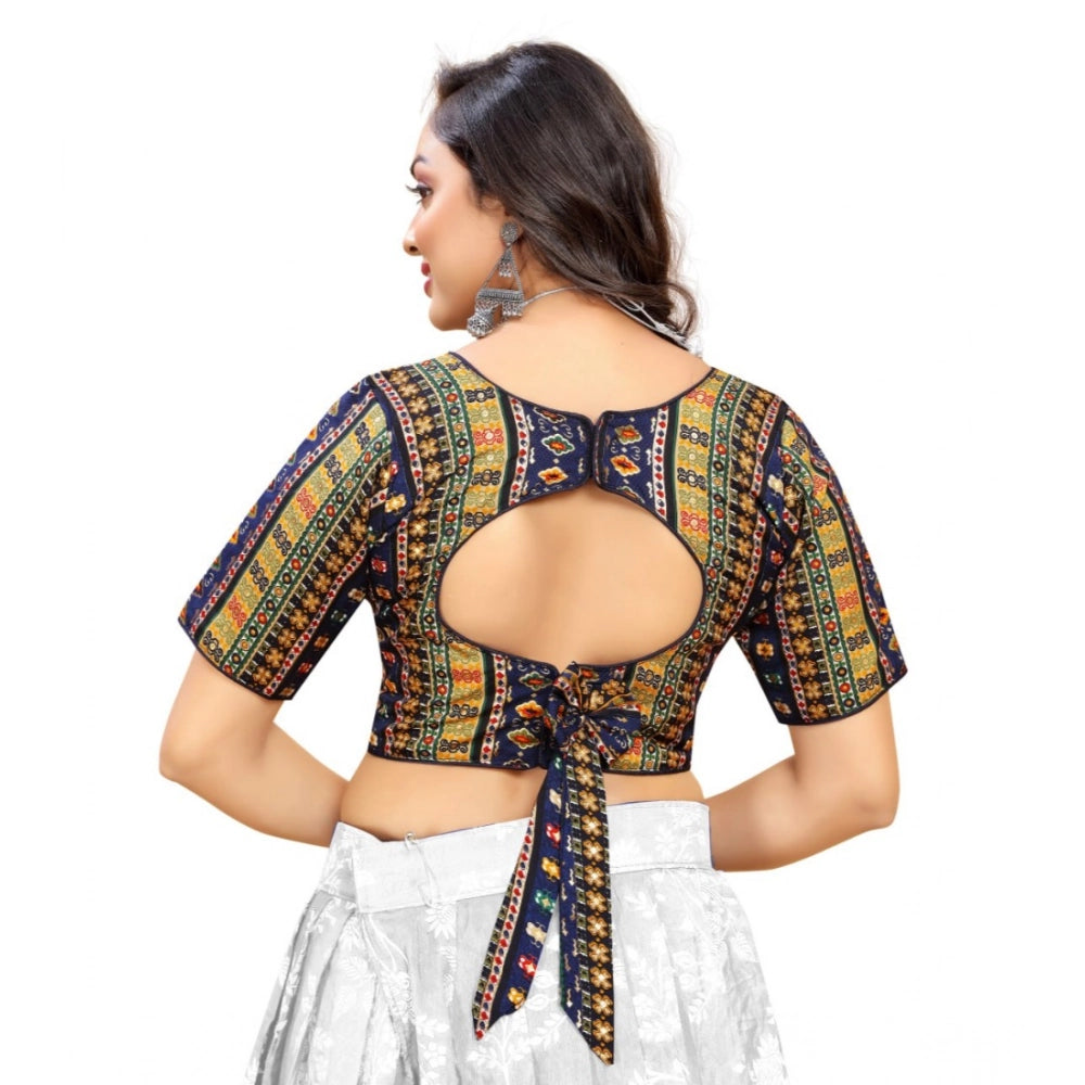 Generic Women's Cotton Blend Plain Readymade Blouse (Navy Blue, Size: Free Size) Secondary image