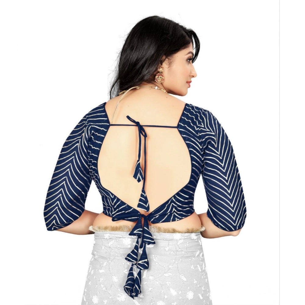 Generic Women's Georgette Embroidery Readymade Blouse (Navy Blue, Size: Free Size) Secondary image