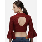 Generic Women's Cotton Striped Readymade Blouse (Maroon, Size: Free Size)