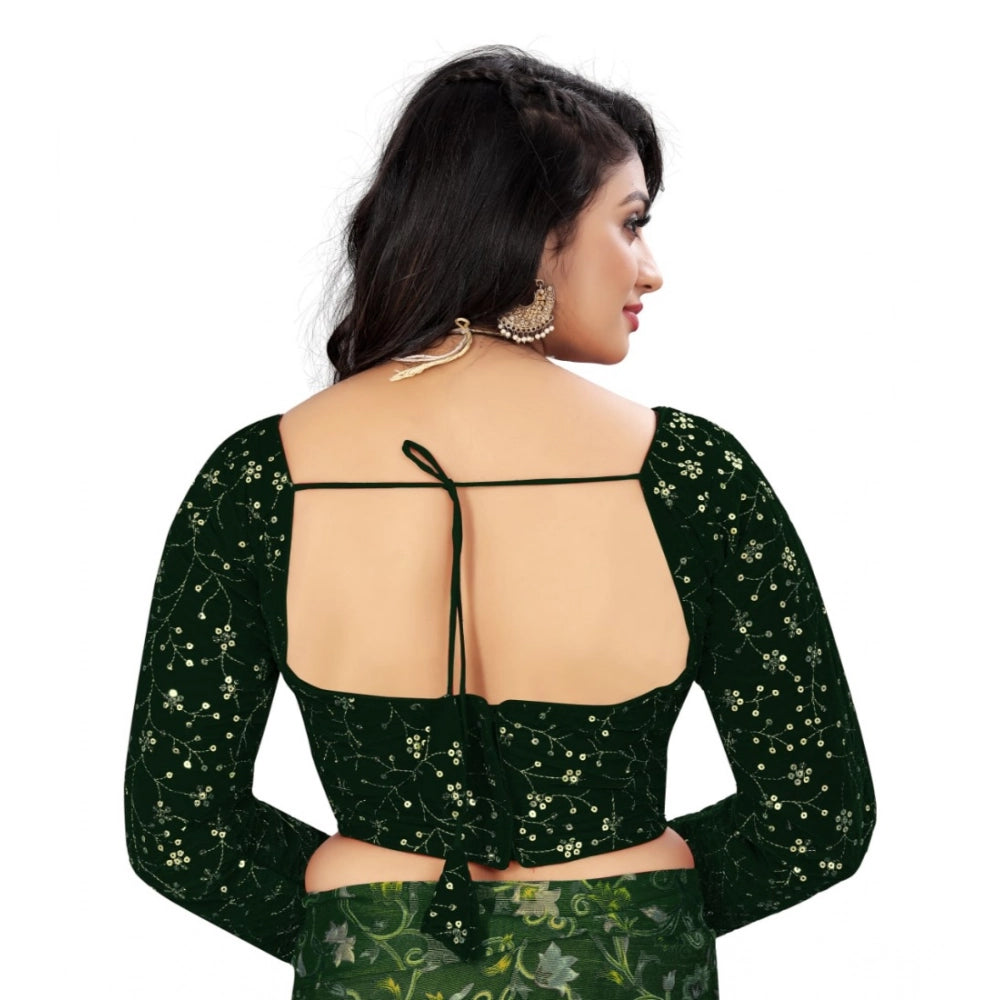 Generic Women's Velvet Embroidery Readymade Blouse (Green, Size: Free Size) Secondary image