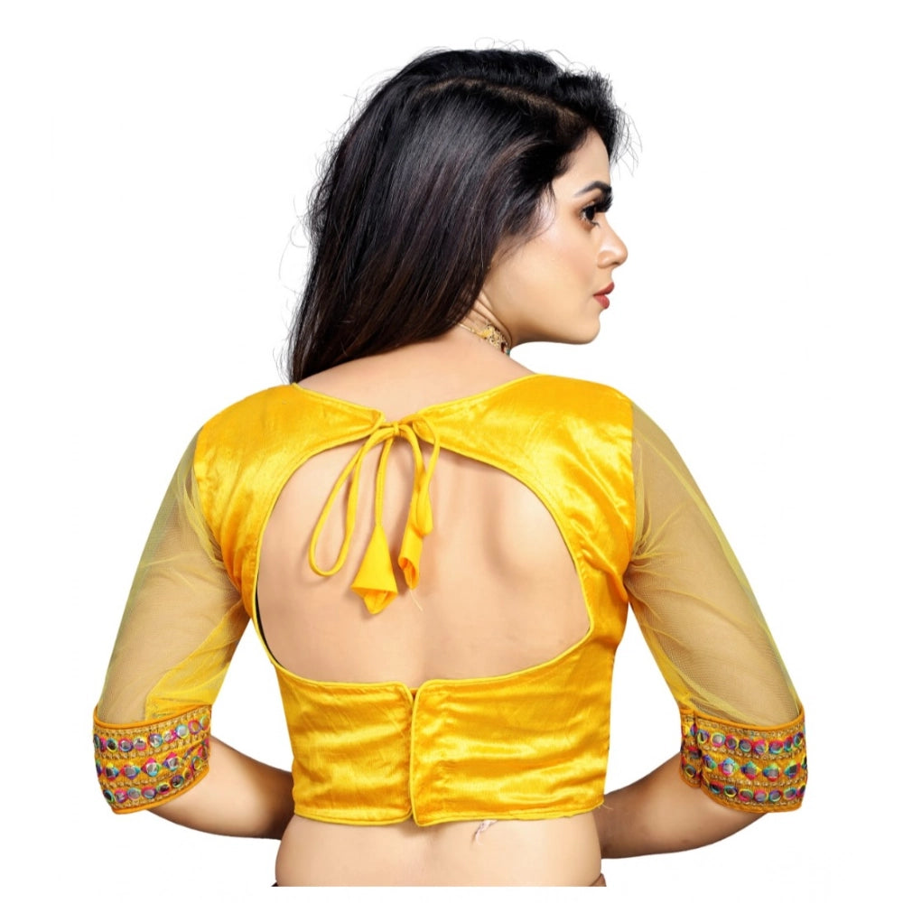 Generic Women's Phantom Silk Embroidery Readymade Blouse (Yellow, Size: Free Size) Secondary image