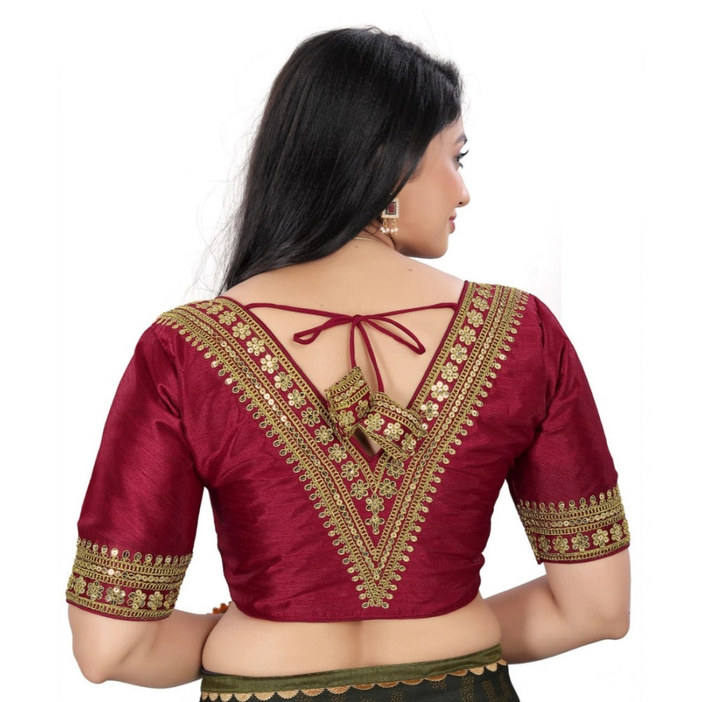 Generic Women's Banglory Embroidery Readymade Blouse (Maroon, Size: Free Size) Secondary image