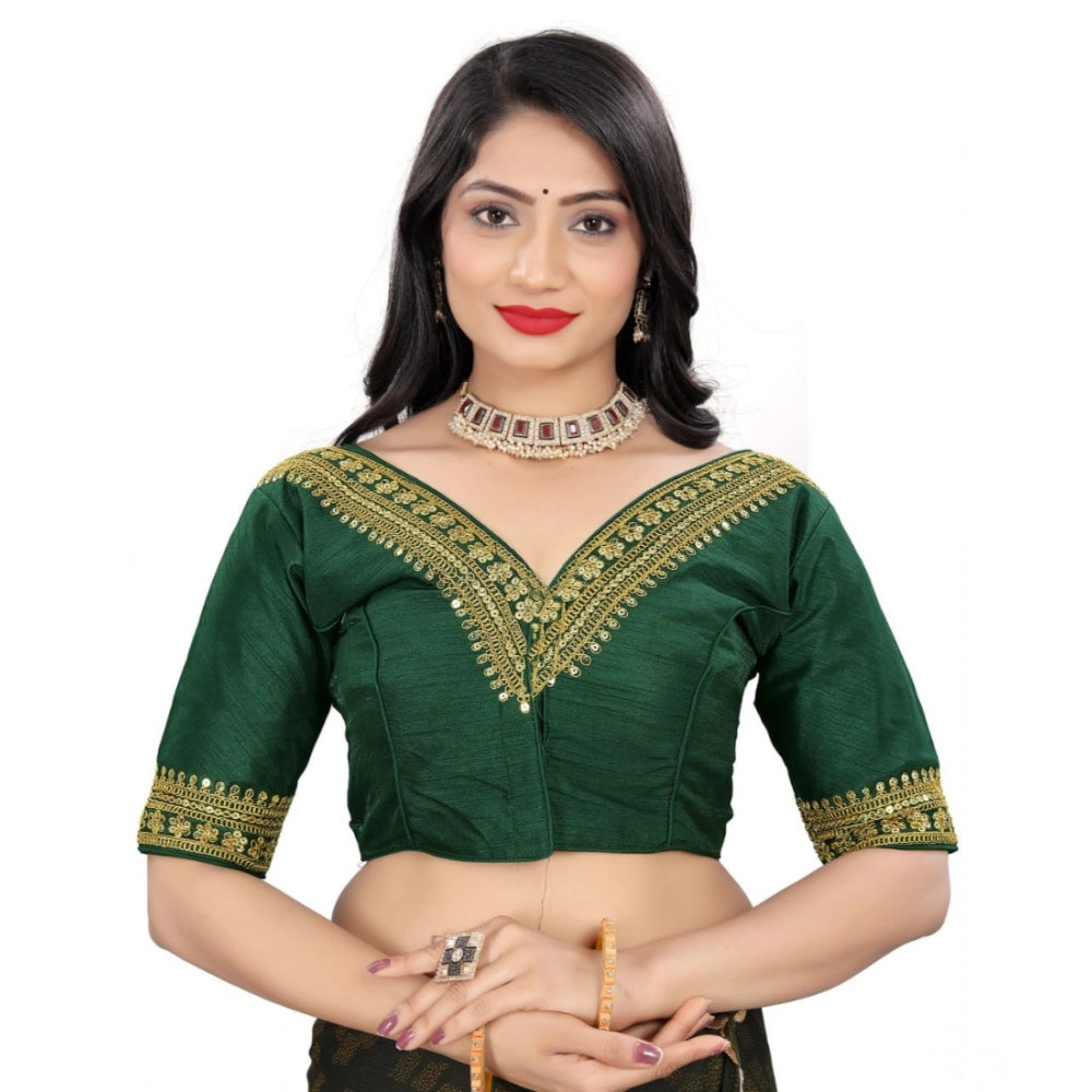 Generic Women's Banglory Embroidery Readymade Blouse (Green, Size: Free Size) Main image