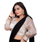Generic Women's Organza Plain Readymade Blouse (Black, Size: Free Size)