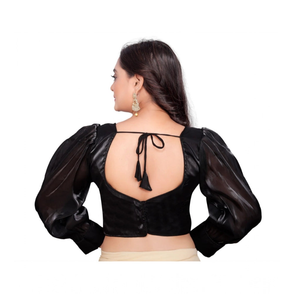 Generic Women's Organza Plain Readymade Blouse (Cream, Size: Free Size) Secondary image