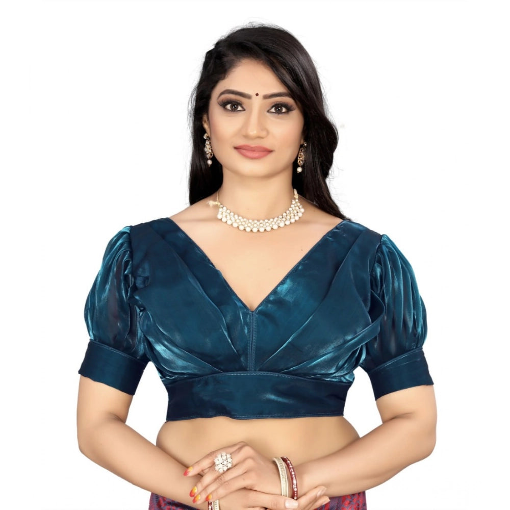 Generic Women's Organza Plain Readymade Blouse (Teal, Size: Free Size) Main image