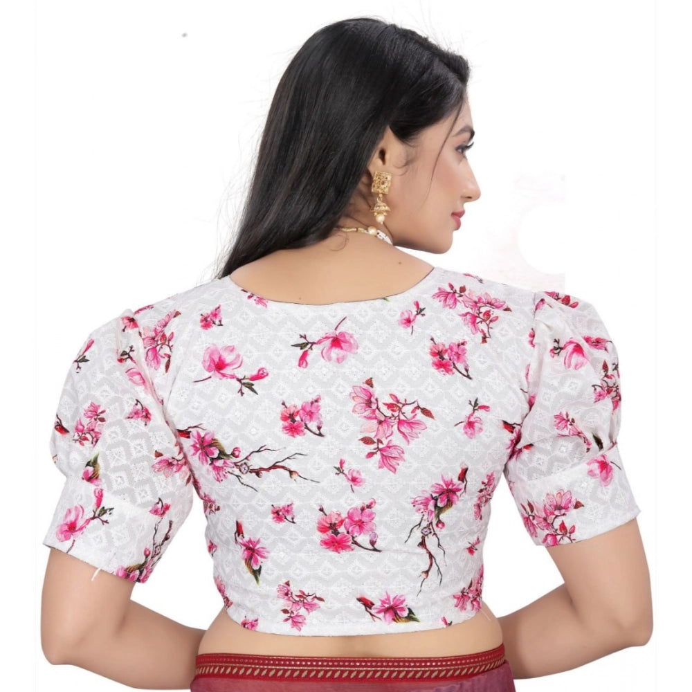 Generic Women's Cotton Blend Floral Readymade Blouse (Pink, Size: Free Size) Secondary image