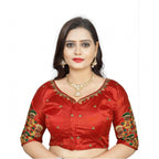 Generic Women's Malai Silk Floral Readymade Blouse (Red, Size: Free Size)