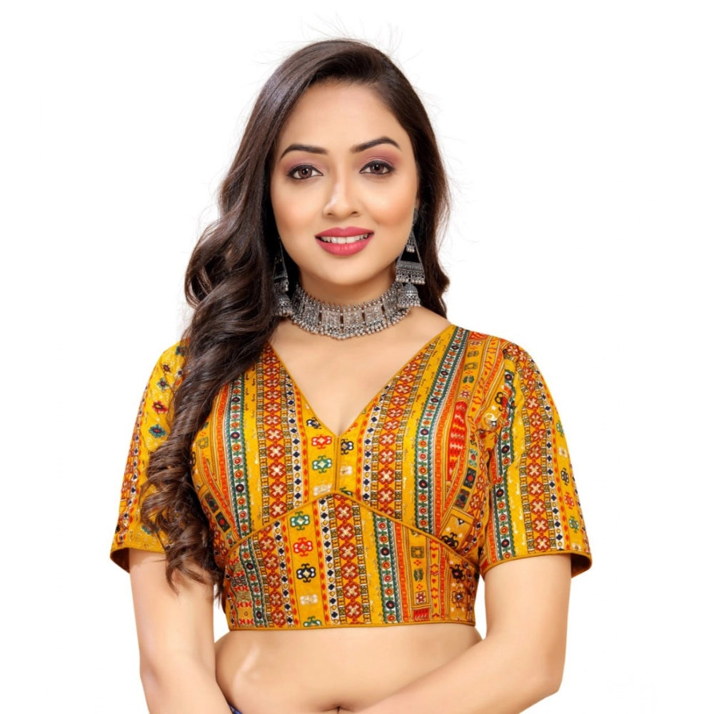 Generic Women's Cotton Blend Plain Readymade Blouse (Mustard, Size: Free Size) Main image