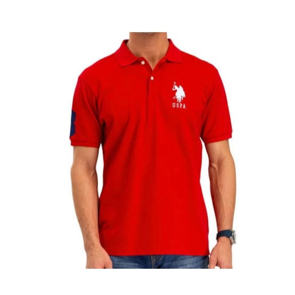 Generic Men's Casual Half sleeve Solid Cotton Polo Neck T-shirt (Red) Main image