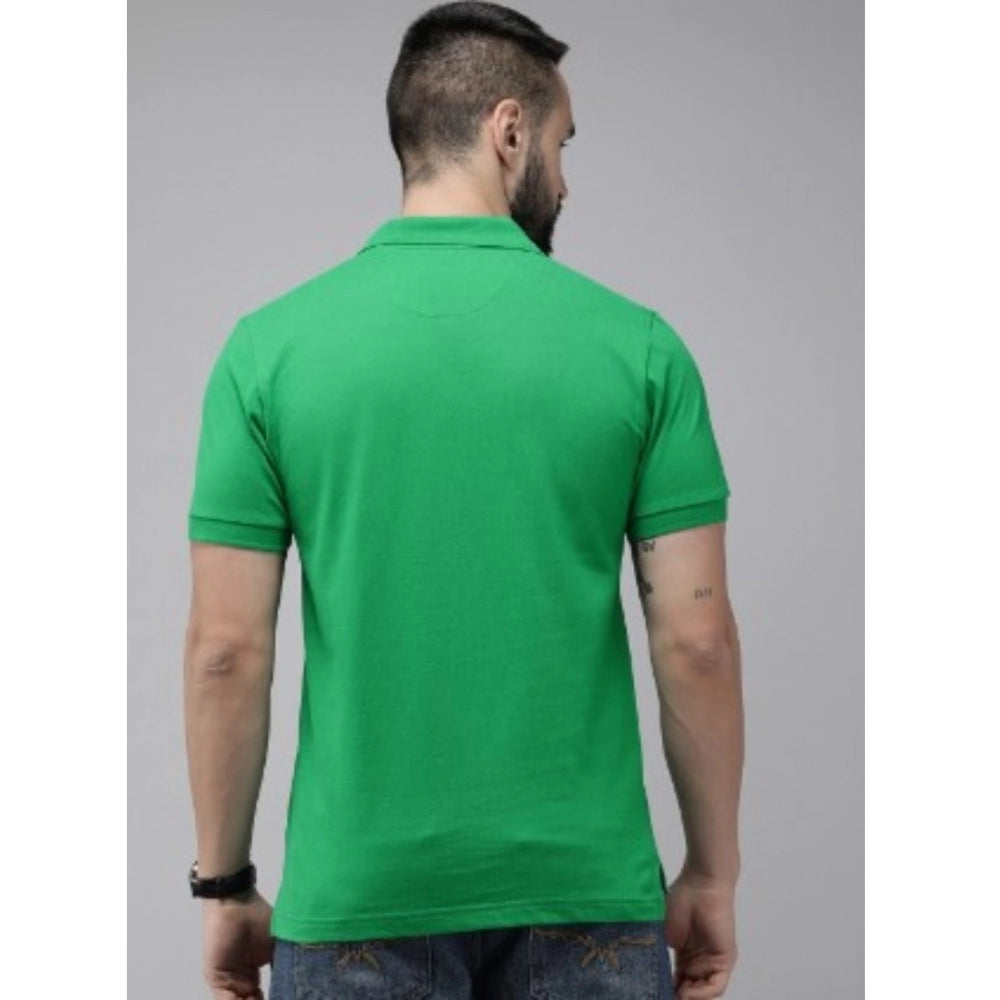 Generic Men's Casual Half sleeve Solid Cotton Polo Neck T-shirt (Green) Secondary image