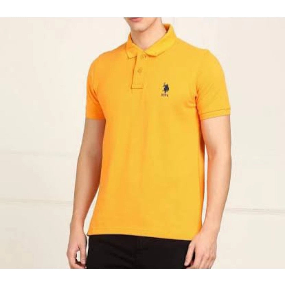 Generic Men's Casual Half sleeve Solid Cotton Polo Neck T-shirt (Yellow) Main image