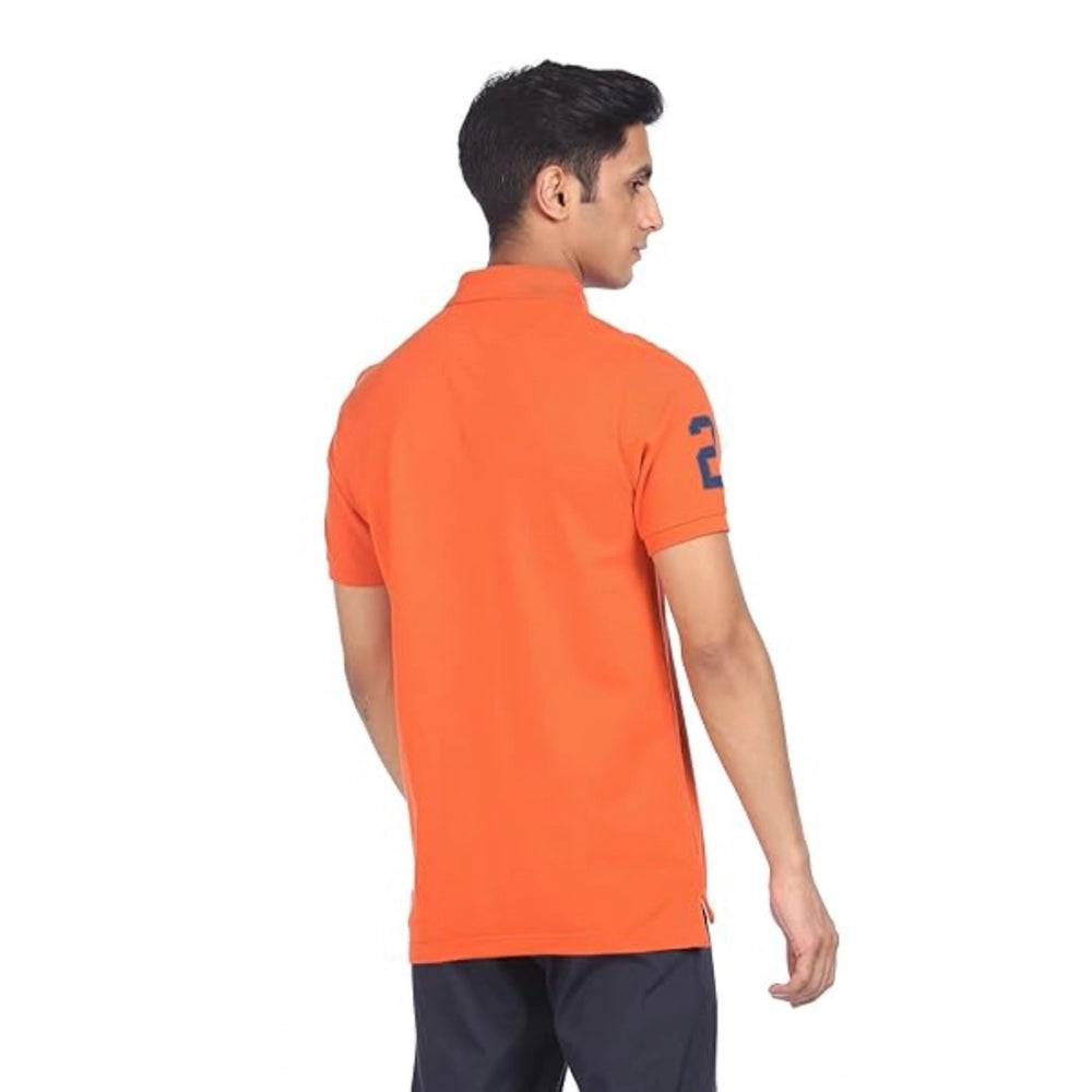 Generic Men's Casual Half sleeve Solid Cotton Polo Neck T-shirt (Orange) Secondary image