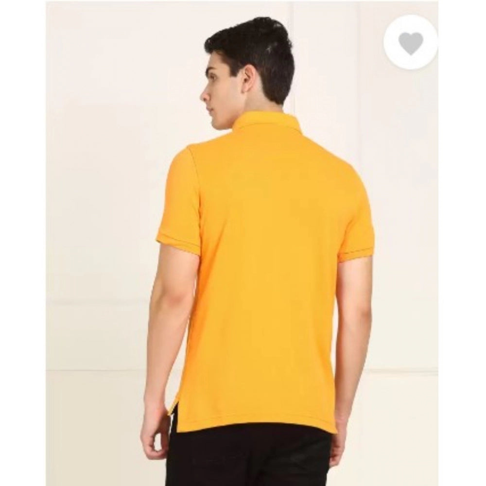 Generic Men's Casual Half sleeve Solid Cotton Polo Neck T-shirt (Yellow) Secondary image