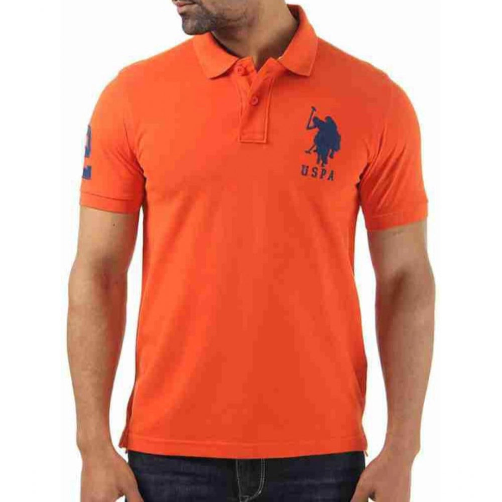 Generic Men's Casual Half sleeve Solid Cotton Polo Neck T-shirt (Orange) Main image