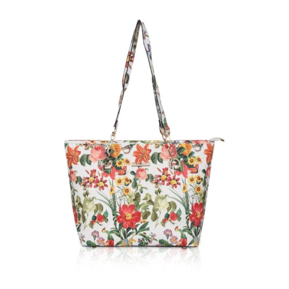 Generic Women's Faux Leather Printed Tote Bag (White Orang) Main image