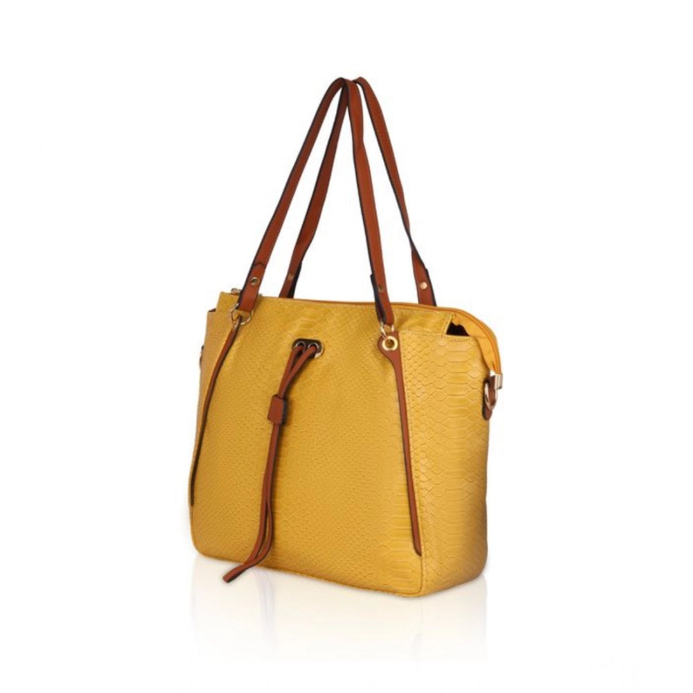 Generic Women's Faux Leather Textured Tote Bag (Yellow) Secondary image