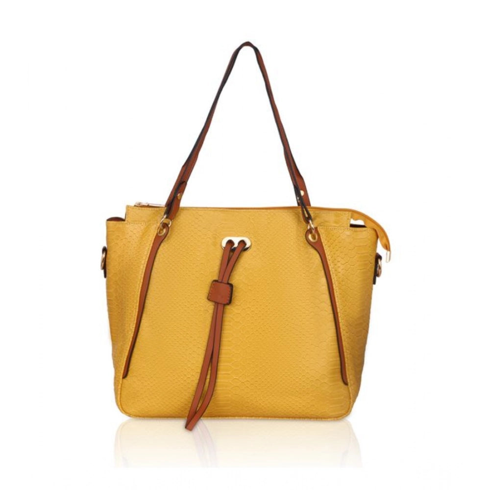 Generic Women's Faux Leather Textured Tote Bag (Yellow) Main image