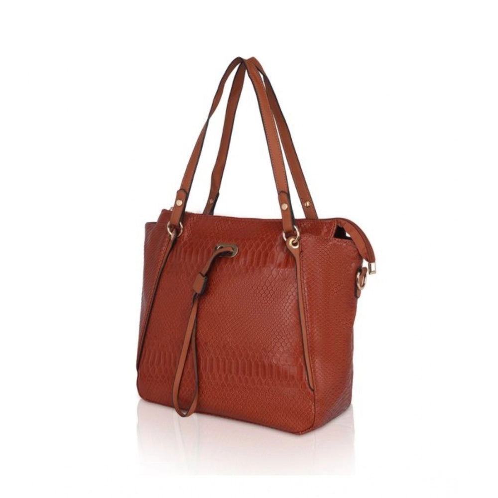 Generic Women's Faux Leather Textured Tote Bag (Brown) Secondary image