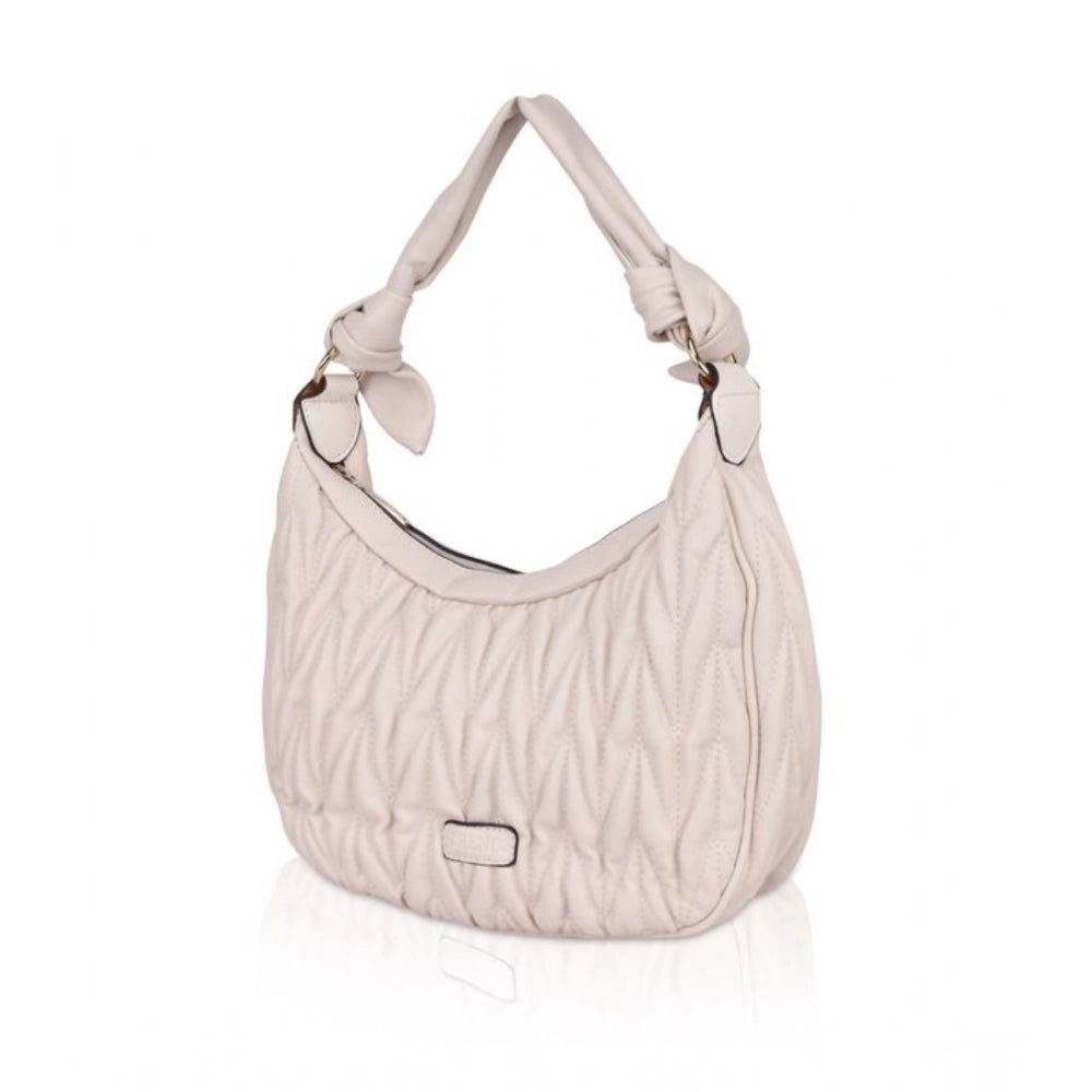 Generic Women's Faux Leather Textured Handbag (Beige White) Secondary image