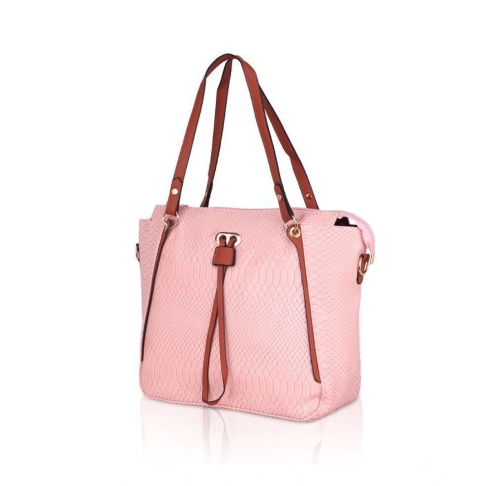 Generic Women's Faux Leather Textured Tote Bag (Pink) Secondary image