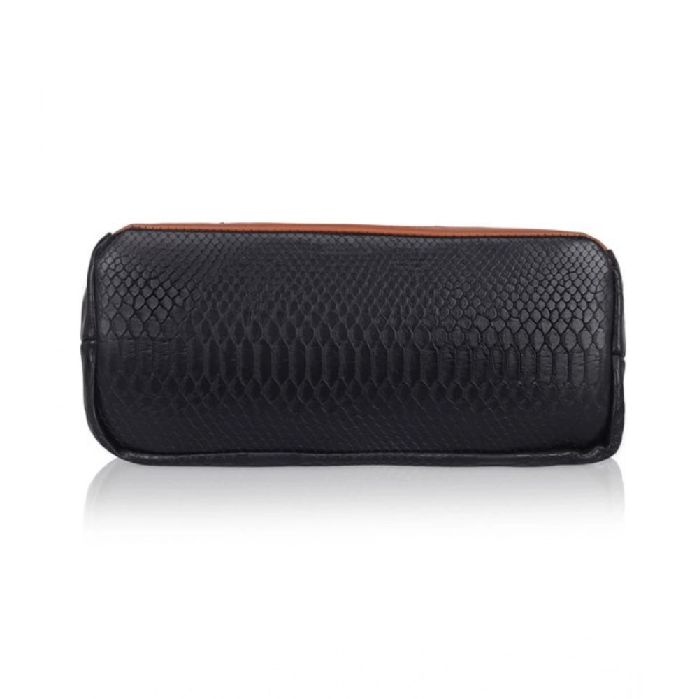 Generic Women's Faux Leather Textured Tote Bag (Black)