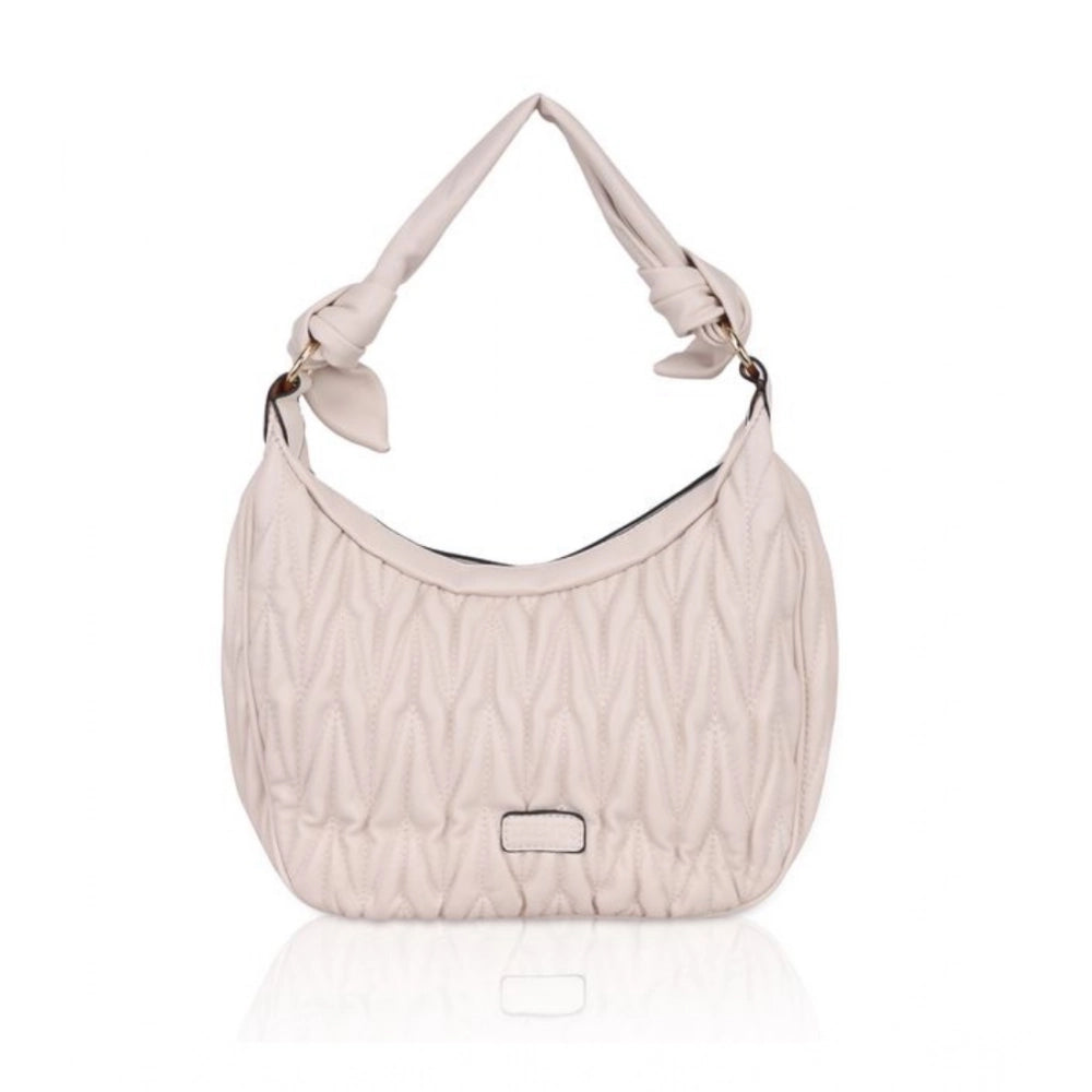 Generic Women's Faux Leather Textured Handbag (Beige White) Main image