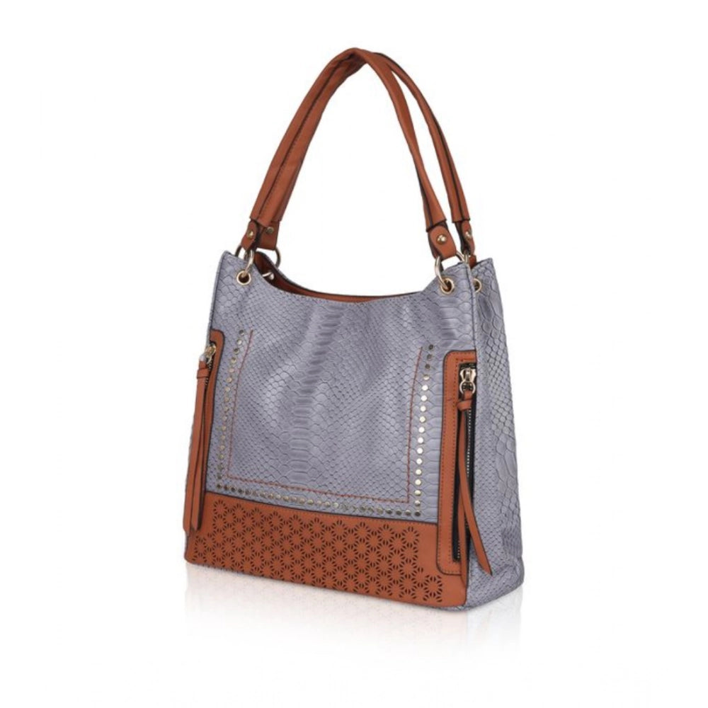 Generic Women's Faux Leather Textured Tote Bag (Blue) Secondary image