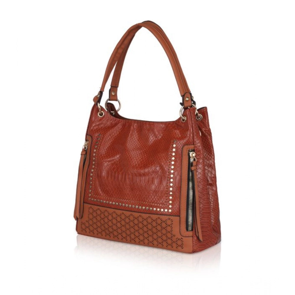 Generic Women's Faux Leather Textured Tote Bag (Brown) Secondary image