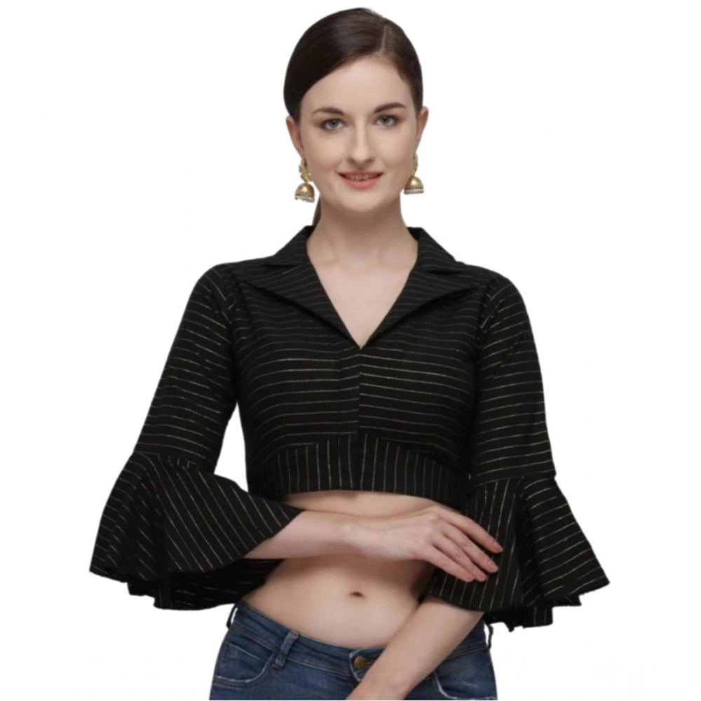 Generic Women's Cotton Striped Readymade Blouse (Black, Size: Free Size) Main image