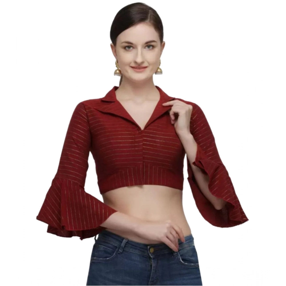 Generic Women's Cotton Striped Readymade Blouse (Maroon, Size: Free Size) Main image