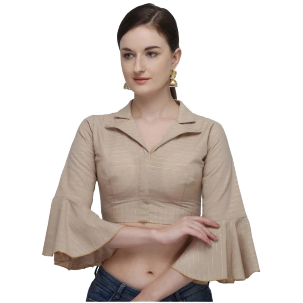 Generic Women's Cotton Striped Readymade Blouse (Beige, Size: Free Size) Main image