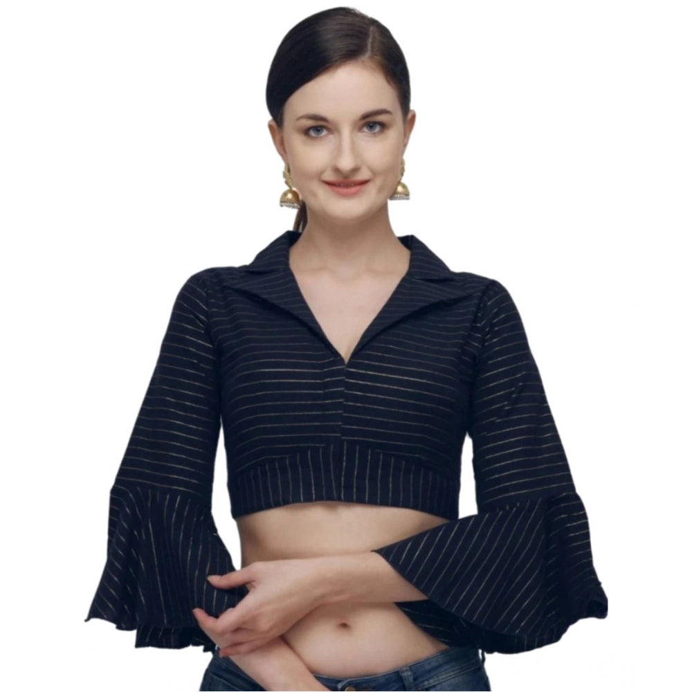 Generic Women's Cotton Striped Readymade Blouse (Navy Blue, Size: Free Size) Main image