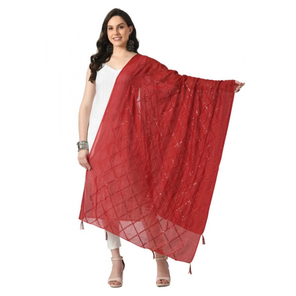 Generic Women's Chanderi Self Design Dupatta (Maroon, Length: Free Size) Main image