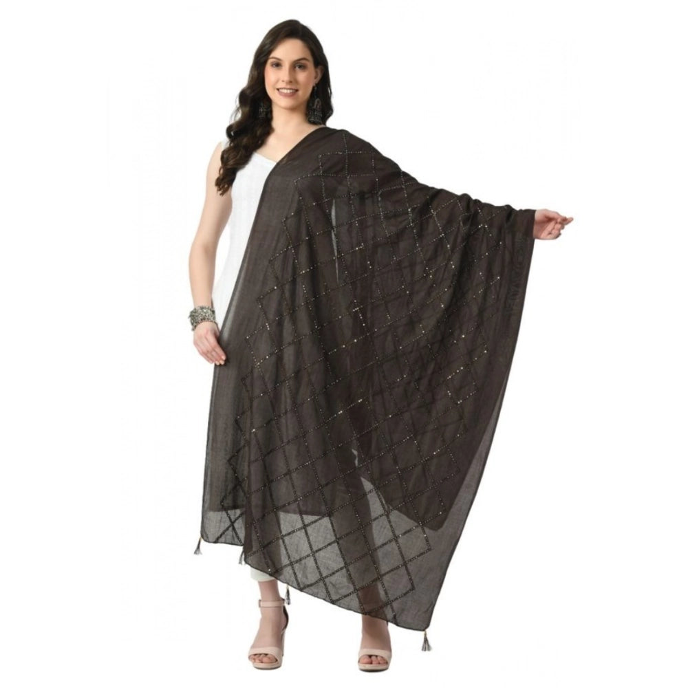Generic Women's Chanderi Self Design Dupatta (Dark Browm, Length: Free Size) Main image