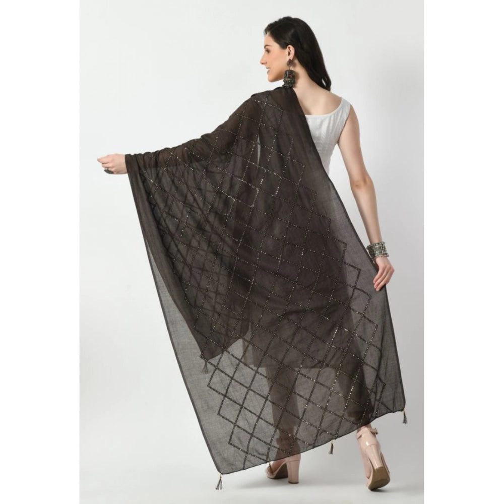 Generic Women's Chanderi Self Design Dupatta (Dark Browm, Length: Free Size) Secondary image
