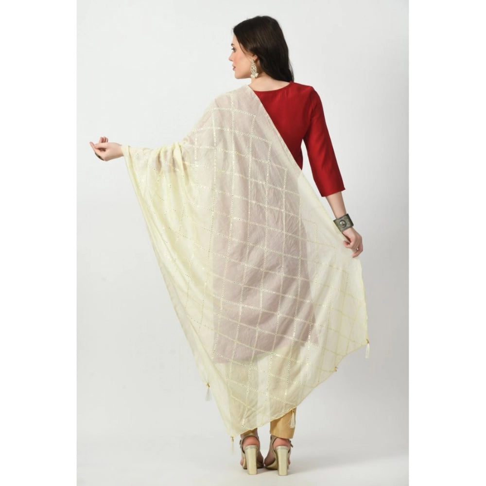 Generic Women's Chanderi Self Design Dupatta (Off White, Length: Free Size) Secondary image