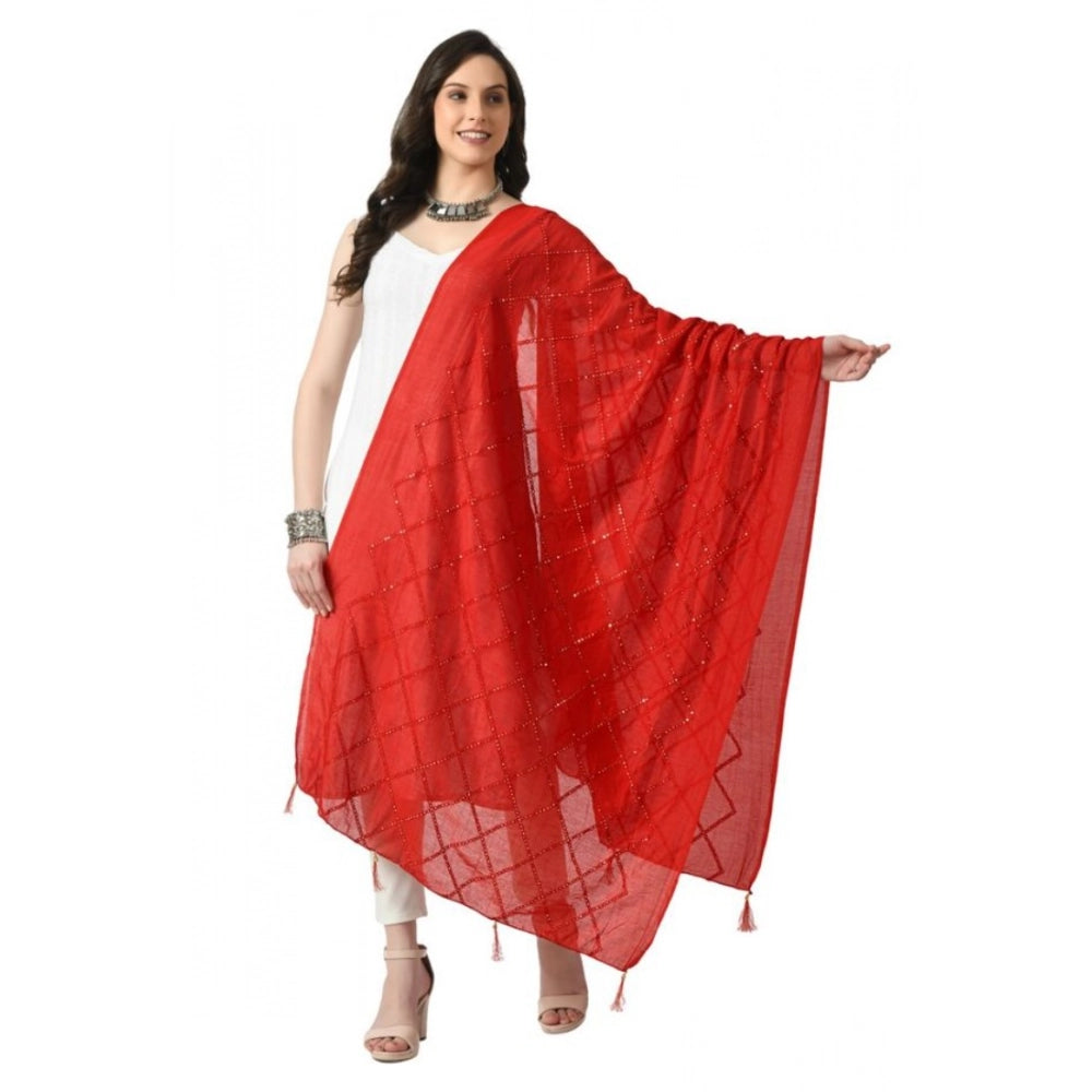 Generic Women's Chanderi Self Design Dupatta (Red, Length: Free Size) Main image