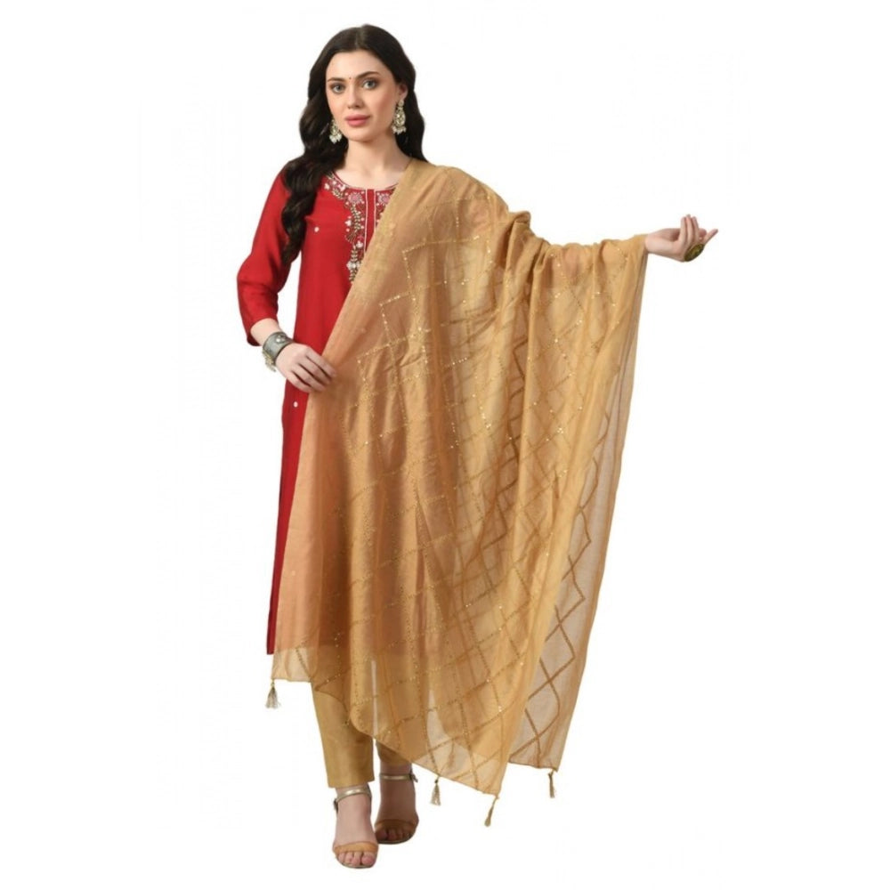 Generic Women's Chanderi Self Design Dupatta (Gold, Length: Free Size) Main image