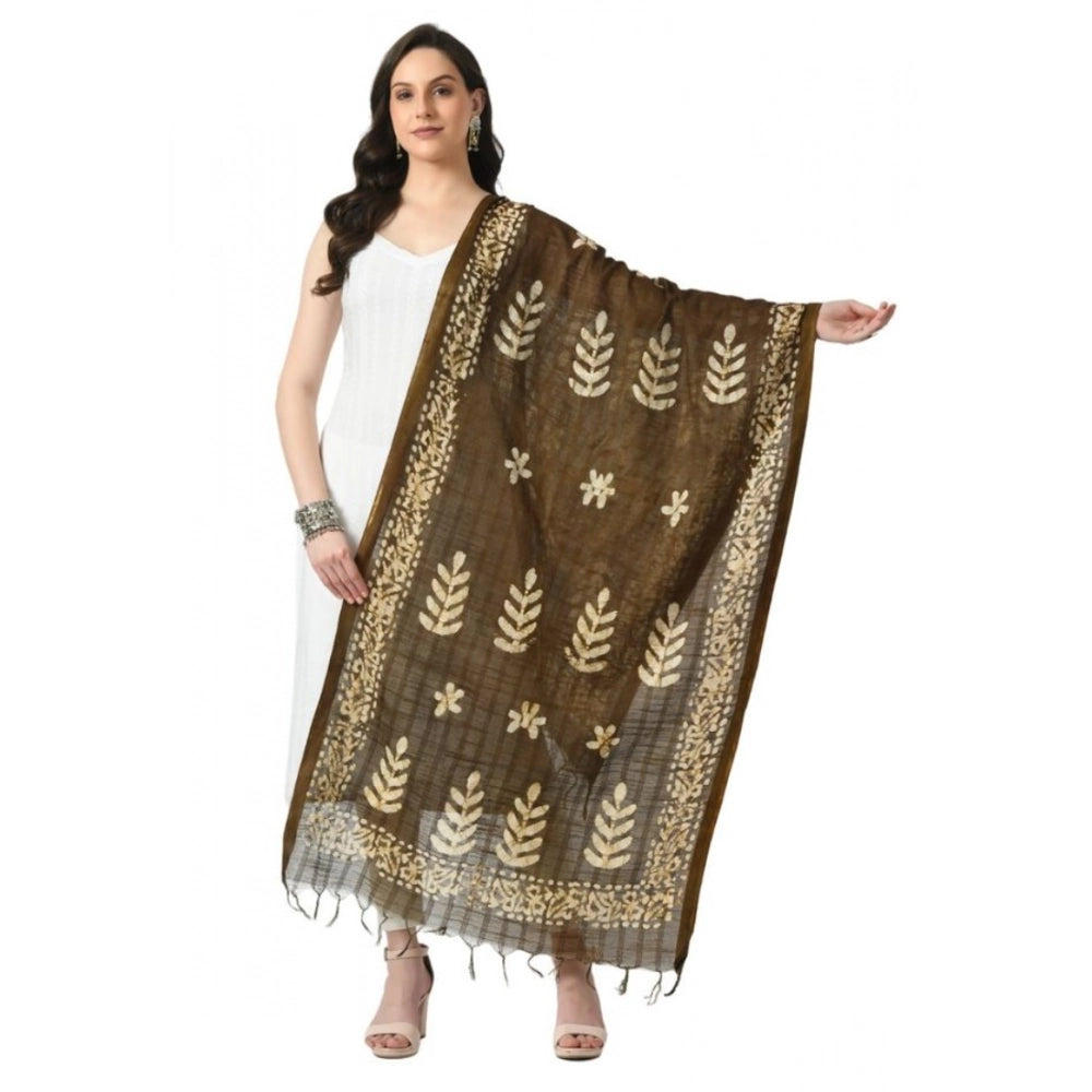 Generic Women's Cotton Printed Dupatta (Mehandi, Length: Free Size) Main image