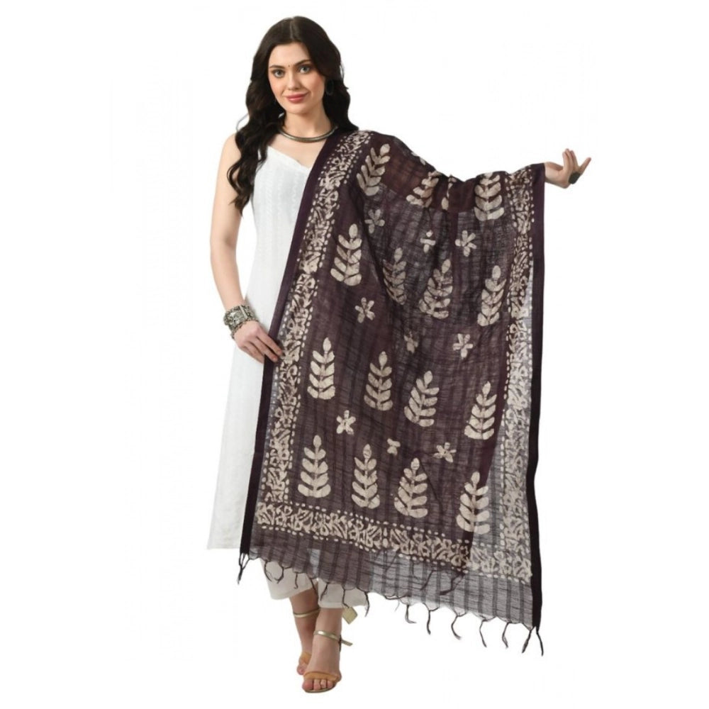 Generic Women's Cotton Printed Dupatta (Wine, Length: Free Size) Main image