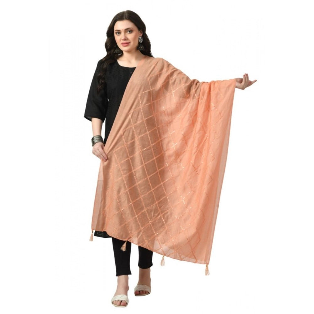Generic Women's Chanderi Self Design Dupatta (Peach, Length: Free Size) Main image