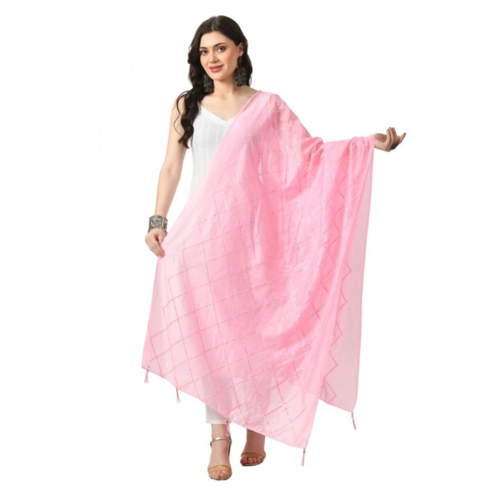 Generic Women's Chanderi Self Design Dupatta (Pink, Length: Free Size) Main image
