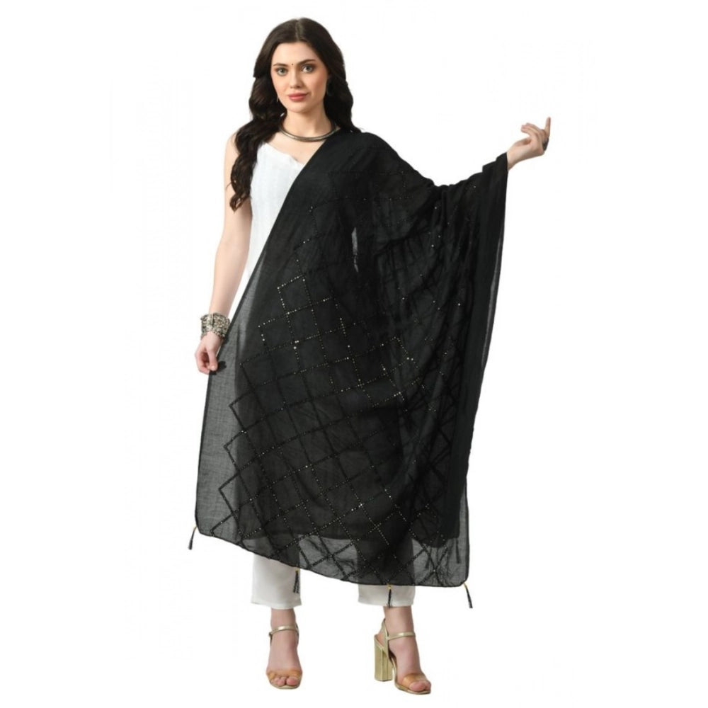 Generic Women's Chanderi Self Design Dupatta (Black, Length: Free Size) Main image